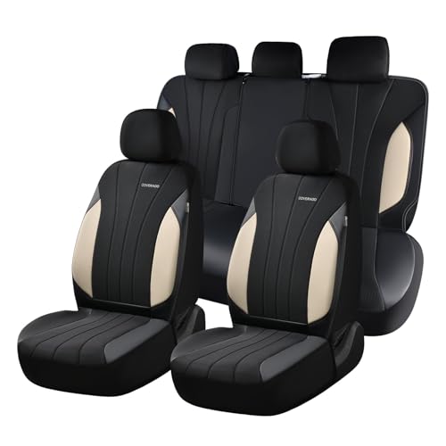 Image of Coverado Car Seat Covers Full Set, Waterproof Automotive Seat Protectors 5 Seats,Beige Driver Protectors Universal Fit for SUVs, Trucks, Sedans,Car Accessories