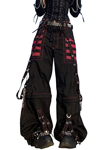 Pantalon Y2K large coupe droite impeccable noir en maille robuste punk M