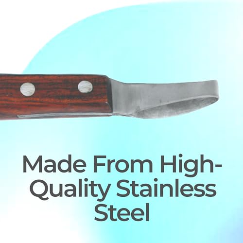 Image of 7 Inch Swiss Hoof Knife Double Edged - Stainless Steel Curved Blade Farrier Tool with Round Wooden Grip, Multipurpose Hoof Trimming Knife for Livestock.