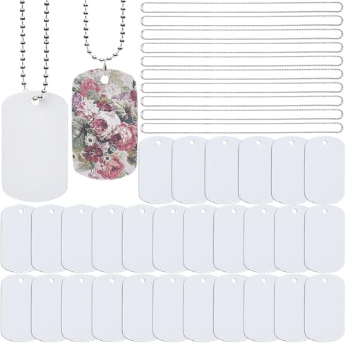 1 Box 45Pcs Sublimation Dog Tags Blanks Bulk with Chain White Alu...