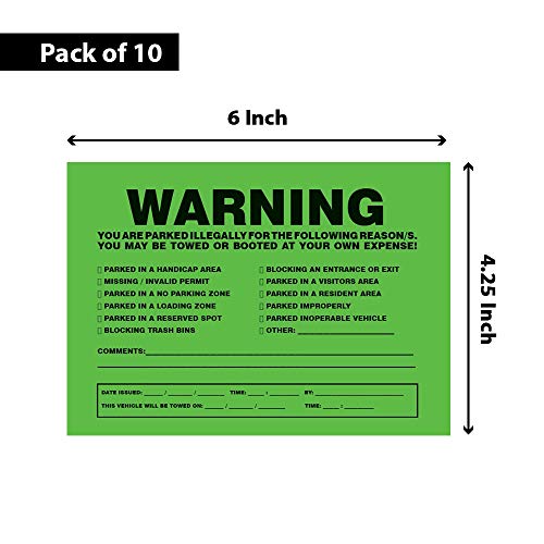 You Are Illegally Parked Towing Stickers - 10 Green Violation - No Parking Violation Stickers. #TOP1
