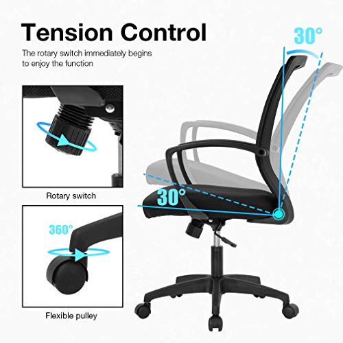 Vnewone Ergonomic Office Chair Desk Computer Mesh Executive Task Rolling Gaming Swivel Modern Adjustable with Mid Back Lumbar Support Armrest for Home Women Men, Black - Thumbnail 3