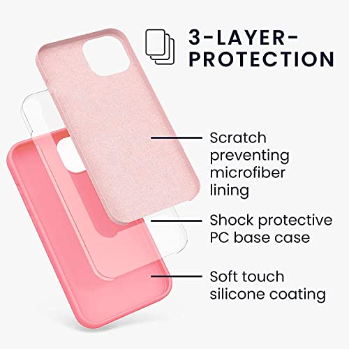 Image of VONZEE Microfiber Logo Cut Cover Compatible for iPhone 13 Case Cushion Liquid Soft Silicone Gel Rubber Phone Cases Non-Slip Full Body Protective Shockproof Back Cover 6.1 inch, Pink