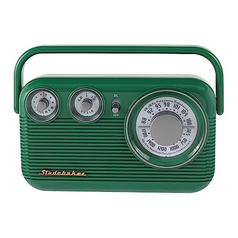 Studebaker SB2003 Retro Portable AM FM Radio | Built in Speaker | AC Powered/Battery | Aux-in Cable (Bundle) (Green) Cover