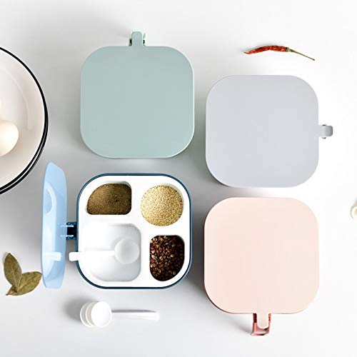 Botella de condimento, tarro de condimento de cerá Frascos de especias de vidrio, suministros de cocina multifunción, caja de condimentos con compartimentos de una pieza, cuatro compartimentos con cuc