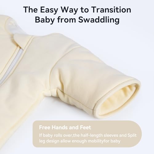 Image of Baby Transition Sleep Sack 9-12 Months 100% Cotton Warm Thick Transition Swaddles for Newborns Infant Long Sleeve Sleep Sack with Feet Baby Wearable Blanket 2-Way Zipper Easy Diaper Changes