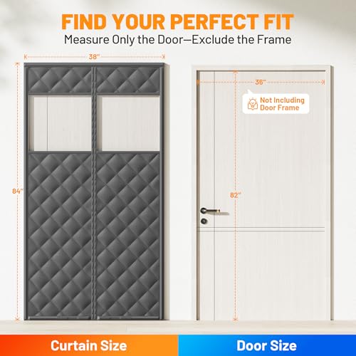 Magnetic Insulated Door Curtain Fits 36"x82" Doors - Thermal Door Cover for Winter with Clear Window, Window Insulation Kit & Doors Draft Stopper to Keep Cold Air Out for Front Doorway Home - Black - image 6