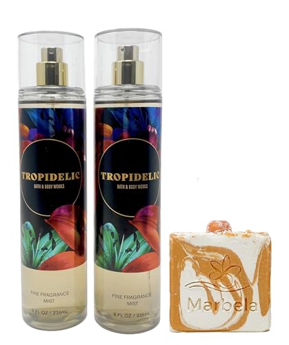 Bath & Body Works Tropidelic - Pack of Two - Fragrance Mist With a Peach Gardenia Soap.