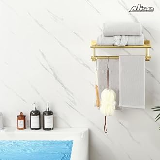 Alise Towel Rack,Towel Hanger with Double Towel Bars,Wall Mount Tower Holder for Bathroom and Lavatory,SUS 304 Stainless Steel Towel Shelf,Brushed Gold Finish,16-Inch
