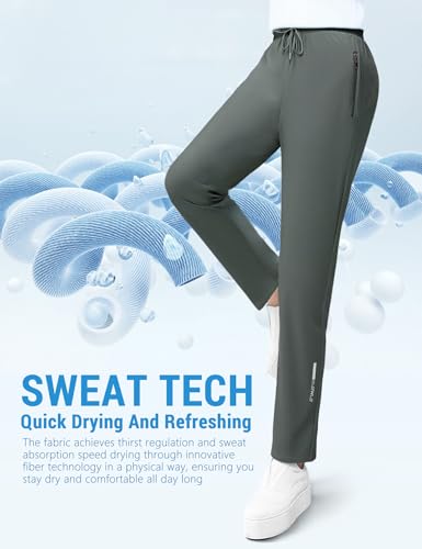Image of Venzina Women's Lightweight Quick-Dry Icy Cool Straight Pants with Ankle Print, Athletic Breathable 4-Way Stretch Trousers for Gym, Running, Yoga & Casual Wear M-XXL