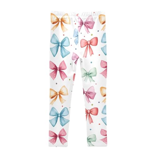Watercolor Bow Dot Girls Leggings Ultra Soft Compression Yoga Gym Pants for Kids 4-10T2