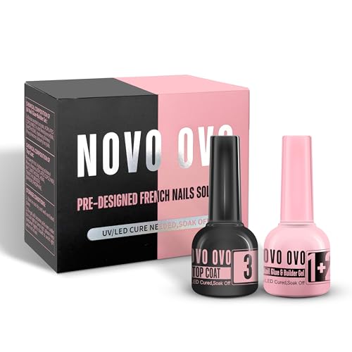 UV Nail Glue and Builder Gel 2 in 1, No Wipe Top Coat Kit for Predesigned French Tip Nail Tips, NOVO...