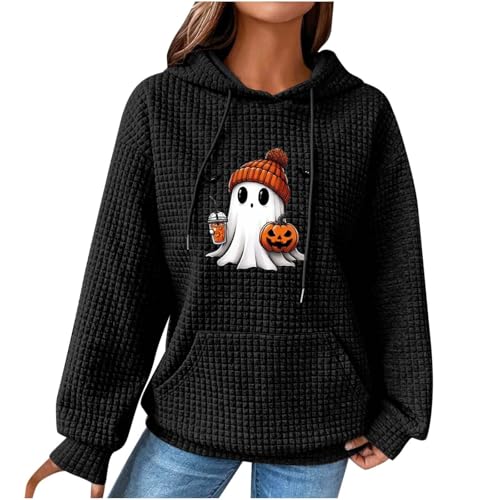 Women's Trendy Halloween Hoodies Long Sleeve Fall Sweatshirt Skeleton Pumpkin