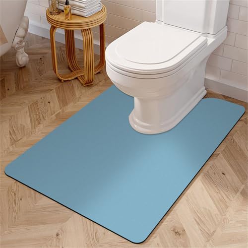 U字型トイレマット ブルー 珪藻土 バスマット 速乾 滑り止め 吸水ラグ 洗えるトイレマット 浴室・寝室用 (55x60cm)