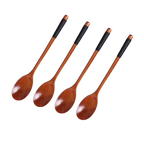 DECHOUS 4 Pcs Natural Wooden Soup Spoons with Long Handles Kitchen Utensils Safe for Cooking