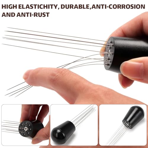Image of Supvox Coffee Stirrer with Stand, Stainless Steel Needle Distributor Round Head Handle Distribution Tool for Espresso Machine Coffee Removable pins