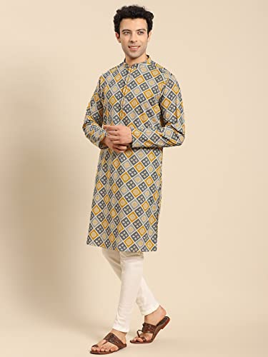 Image of Men's Black Art Silk Regular Fit Ethnic Motifs Kurta | Indian Kurta | Festive Ethnic Kurta with Embroidered Packet