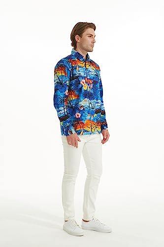 Image of Hawaii Hangover Family Matching Hawaiian Clothes, Sunset Blue | Family matching Hawaiian outfits, Sunset Blue, 100% cotton, machine washable, tropical floral print, luaus, cruises