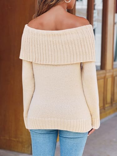 Image of Saodimallsu Womens Off The Shoulder Sweaters Oversized Long Sleeve Loose Ribbed Knit Fall Trendy Pullover Tops