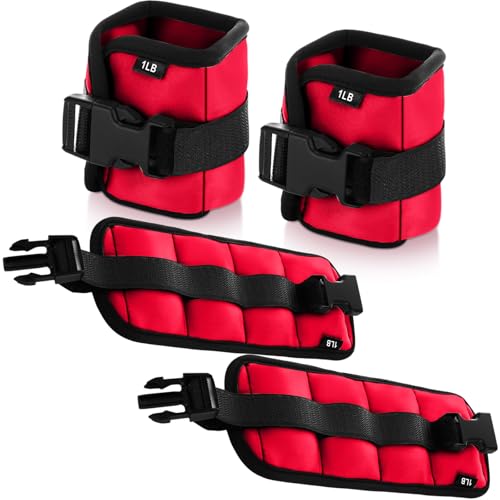 Hollowfly 2 Pairs Ankle Wrist Weights for Land or Aquatic Exercise Aqua Cuffs Aqua Aerobics Fitness Bands for Ankle and Wrist Adjustable Weights for Swimming Pool Workout Equipment(Red 1lb)