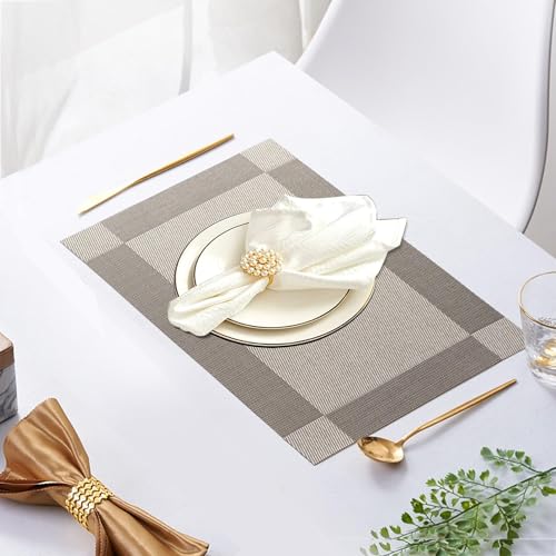 2PCS Nonstick PVC Place mats for Dining Table, Washable Durable PVC Vinyl Woven Table Mats -Brown