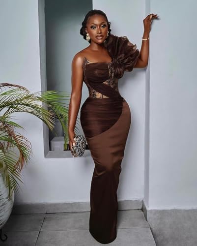 Elegant Satin Evening Dresses for Women One Shoulder African Formal Gown4
