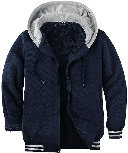 Image of GEEK LIGHTING Mens Fleece Lined Hoodies Zip Up Waffle Knit Thicken Hooded Sweatshirts Winter Jackets