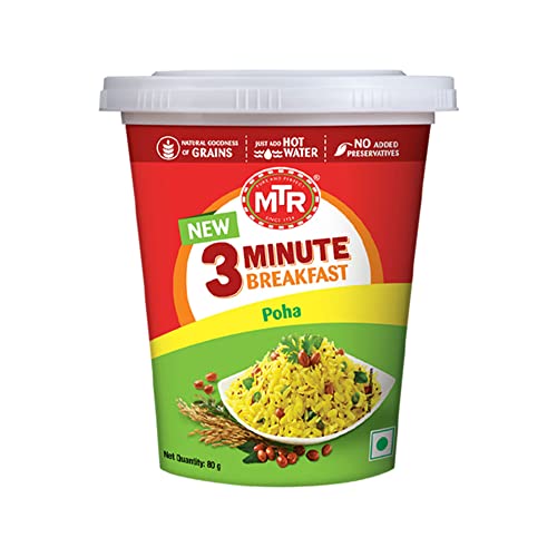 MTR 3 Minute Breakfast Poha- Cuppa | Just Add Hot Water | Wholesome Instant Breakfast | Spiced Flattened Rice | No added preservatives | 80g Cup