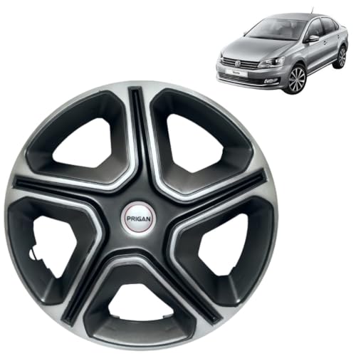 Image of PRIGAN Vento Grey Silver Wheel Cover 14 inch for -Vento (Set of 4 Pcs) (Press Fitting) Model Name- Nexon Grey Silver 14