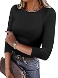 ANRABESS Womens 3/4 Long Sleeve Tops Ribbed Knit Slim Fitted Shirts Basic Tee Fall Outfits 2025 Fashion Y2K Clothes Black Large