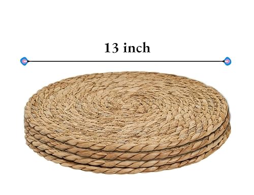 13 in Round Woven Placemats Plate Chargers Set of 4, Boho Farmhouse Rustic Woven Place Mats for Dining Table Decor, Rattan Wicker Table Mats Indoor Fall Chargers for Dinner Plates