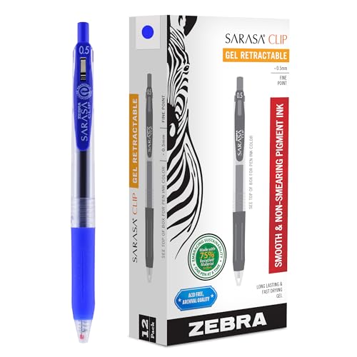 Stylo à encre gel Zebra Sarasa noir 0.5 mm rétractable en lot de 12 pièces pour l'écriture