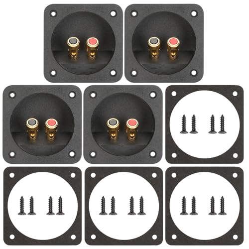3.1 Inch Square Push Spring Speaker Box Terminal Cup,2-Way Speaker Terminal Cup with Gold Plated Binding Posts,Bare Wire Connection,4 Pack