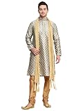 ITOS365 Men's Tunic Art Silk Kurta Pajama Pyjama Dupatta Set with Embroidery Zari Work Indian Clothing Wedding...