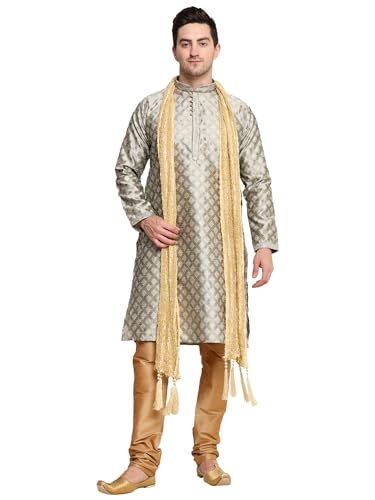 ITOS365 Men's Tunic Art Silk Kurta Pajama Pyjama Dupatta Set