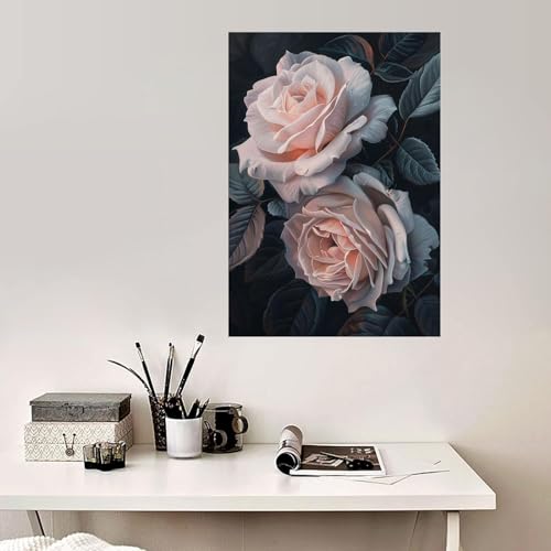 Tableau de fleurs abstrait WODJEM : toile moderne encadrée 60x80cm
