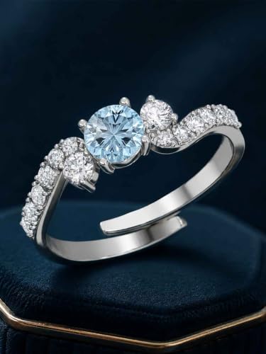 Image of Clara 925 Sterling Silver Blue Zirconia Adjustable Ring for Women