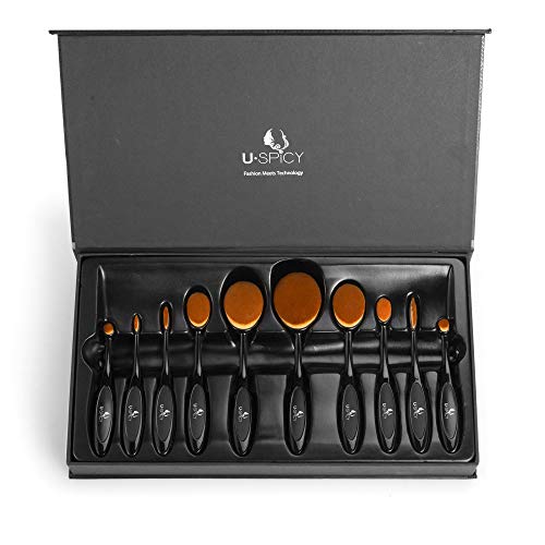 Makeup Brush Set, USpicy Professional 10 Pieces Oval Makeup Brushes With Refined Gift Box, Soft Toothbrush Shaped Design For Foundation, Concealer, BB cream, Powder