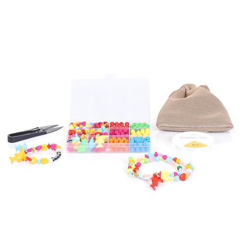 Image of Ambitieux DIY Bracelet Making Kit for Girls - 12 Types Colorful Beads with Charms, Elastic Thread, Earrings, Clasps & Rings - Jewellery Craft Kit for Kids, Birthday Return Gift, Rakhi Special Set for 2 3 4 5 6 7 8 9 10 years (8 mm opaque)