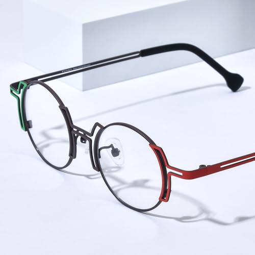 Image of FONEX Colorful Pure Titanium Glasses Frame Women Retro Round Eyeglasses