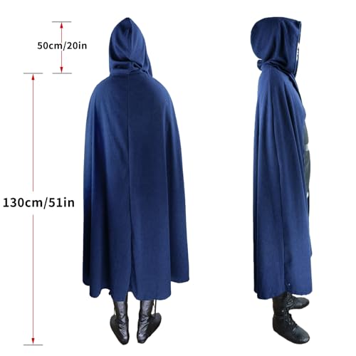 FSUJWOA Renaissance Kapuzenumhang mittelalter kleidung herren Hexenmantel mit Kapuze umhang (Blau, Stil-1)