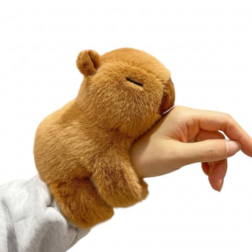 Image of Cute Animal Plush Slap Bracelets - Soft Stuffed Koala & Capybara Hugging Wristbands, Wearable Toy for Kids, Birthday Party Favors, Stocking Stuffers, and Gift for Girls & Boys (Beer)