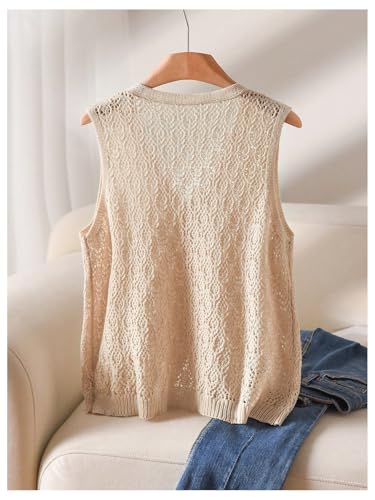 SHENHE Women's Plus Size Hollow Out Knitted Sweater Vest Button Up Sleeveless Crochet Vest Cardigan2