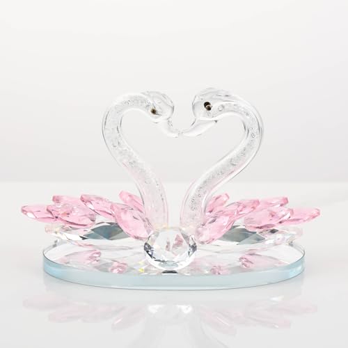 Pleadeliy 白鳥の絆 K9クリスタル 白鳥が紡ぐハートの置物 永遠の愛の証 バレンタイン・結婚祝いに ギフトボックス クロス カード付