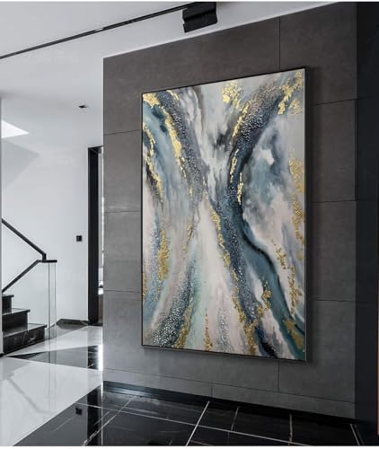 Peinture sur toile abstraite bleue 20x30 cm TONGYINLI avec cadre intérieur pour salon et bureau