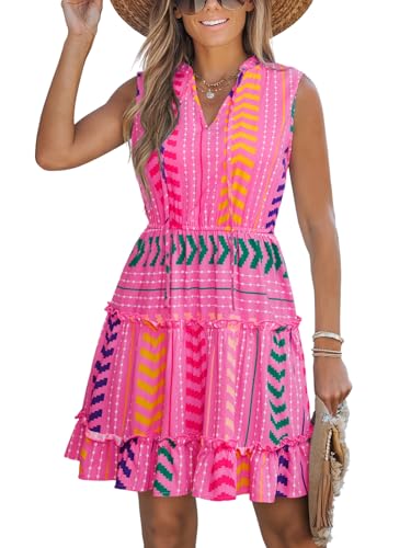 Image of CUPSHE Womens Summer Dresses Tie Neck Sleeveless Tiered Ruffle A-Line Tunic Mini Dress