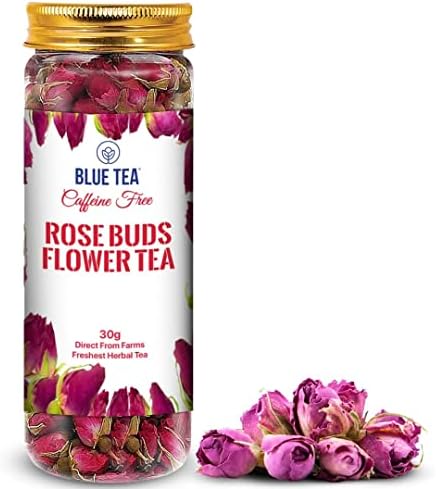 BLUE TEA - Rose Buds Herbal Tea - 1.05 Oz | Grade A | DETOX TEA | Caffeine Free Herbal Tea - Vegan - GMO-Free - Recycled Food Grade Pet Jar