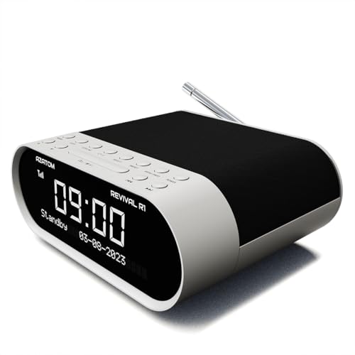 AZATOM DAB/DAB+ & FM Bedside Digital Radio | Dual Alarms & Sleep Timer | USB Device Charging | Mains Powered | Bluetooth | Perfect for the Bedroom Revival R1 (White)