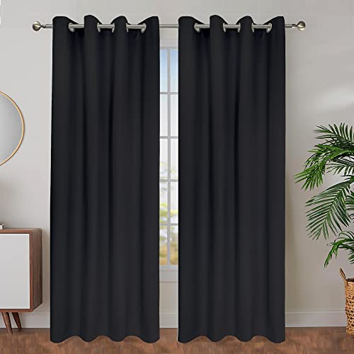 Owenie Maya 100% Blackout Curtains 96 Inches Length 2 Panels Set, Thermal Insulated Energy Efficiency Drapes, Solid Grommet Warm Super Soft Curtains Blackout (54 X 96 Inch, Black, Set Of 2) #TOP11