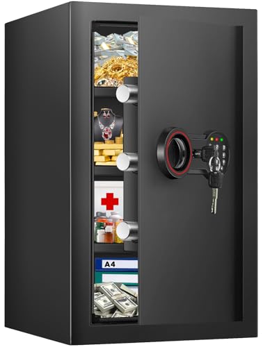 80L Großer Safe Tresor Feuerfest für Zuhause, Digitaler Tresore mit Zahlenschloss, Drei abnehmbare Regale und Sensor-Licht, Möbeltresor für Geld,...